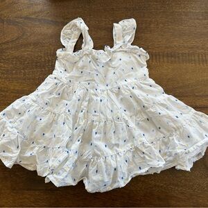 White with Blue and Yellow Polka Dot Ruffle Dress